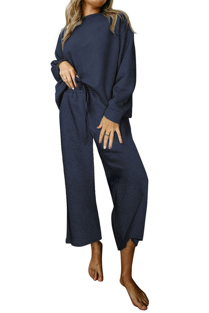 Navy Blue Ultra Loose Textured 2pcs Slouchy Outfit