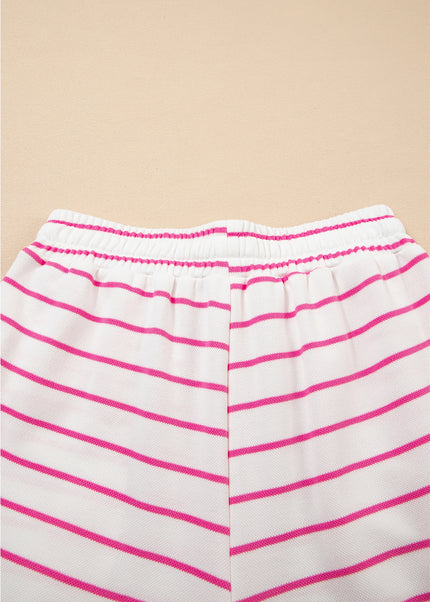 Rose Stripe Casual Wide Leg 2pcs Pants Set