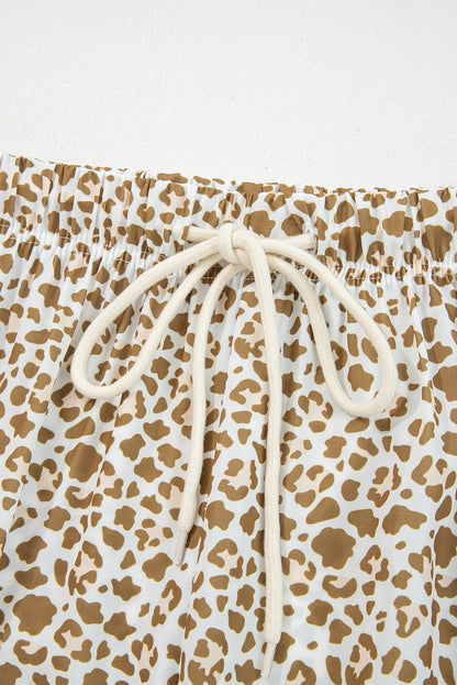 Brown Leopard Drawstring Elastic Waistband Loose Pants