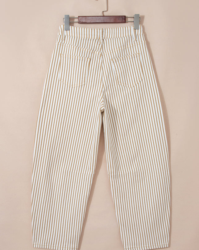Khaki Stripe Casual Barrel Jeans