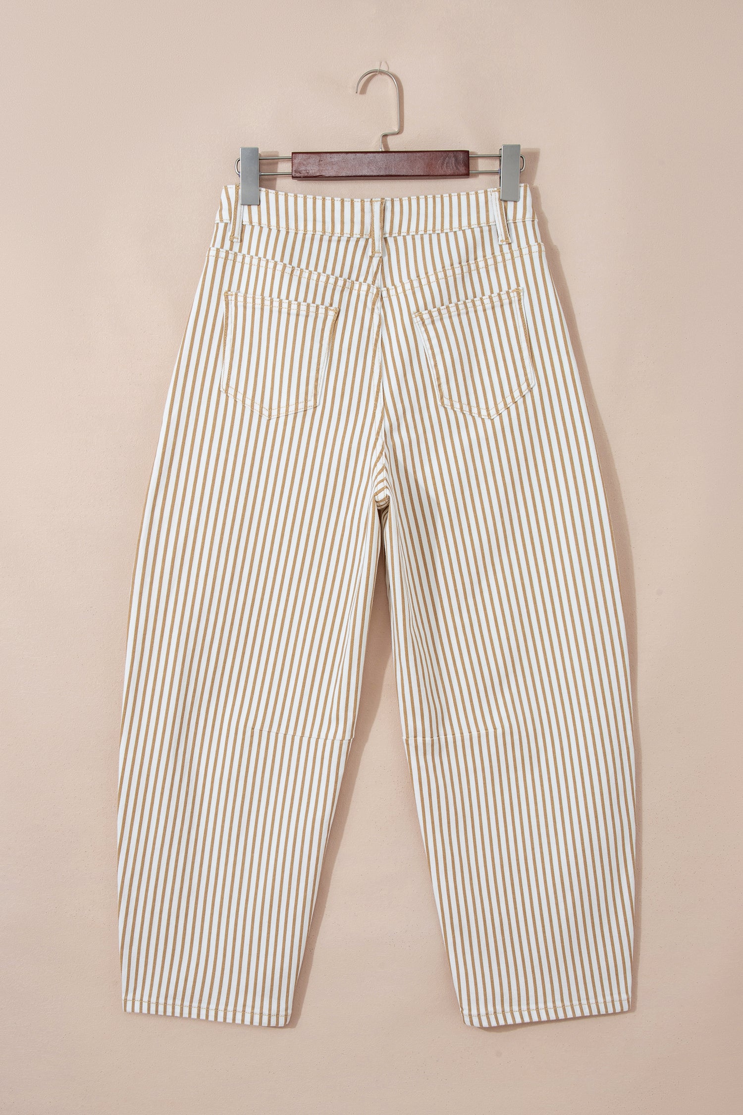 Khaki Stripe Casual Barrel Jeans