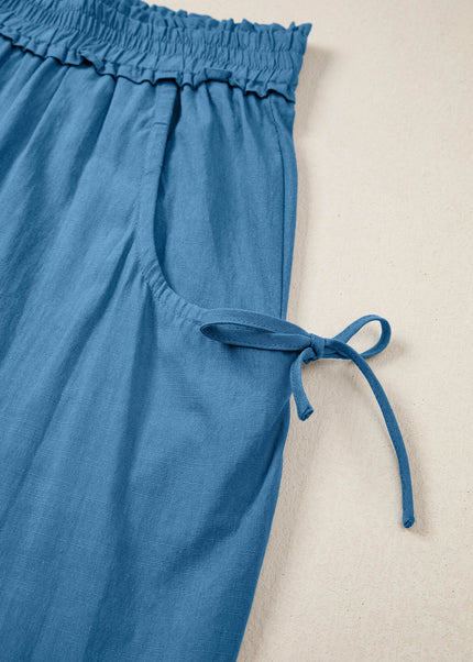 Prussian Blue Smocked Waist Casual Jogger Style Pants