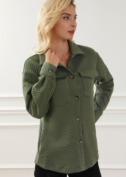 Black Retro Quilted Flap Pocket Button Shacket