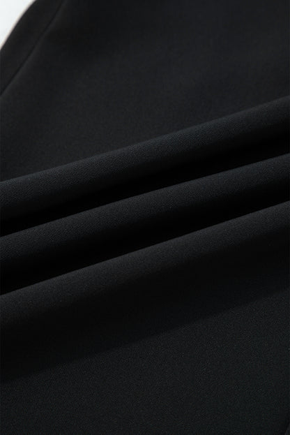 Black Pleated Detail Pull On High Elastic Waist Loose Straight Pants