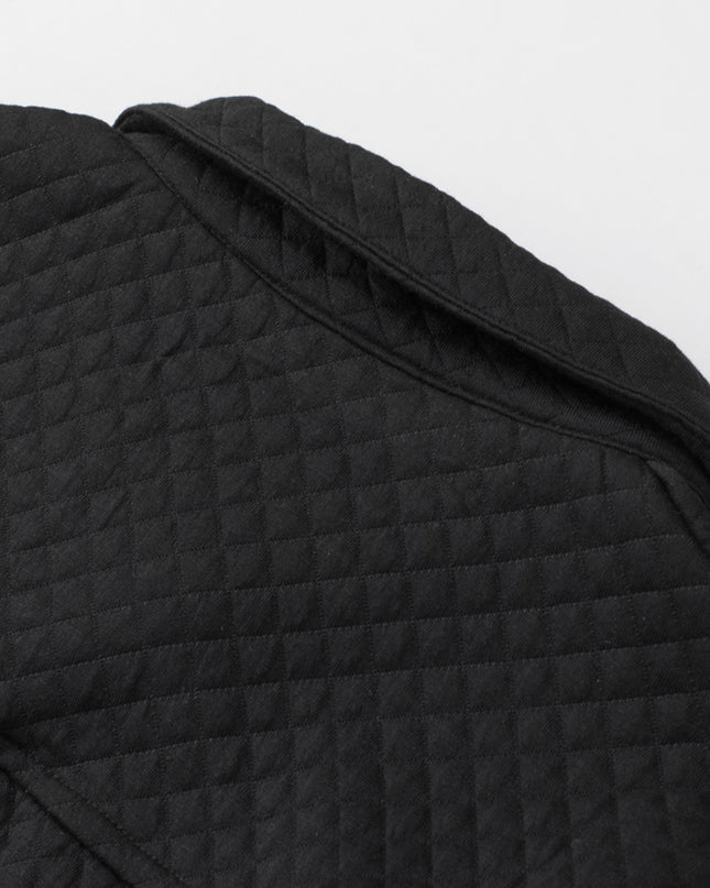 Black Retro Quilted Flap Pocket Button Shacket