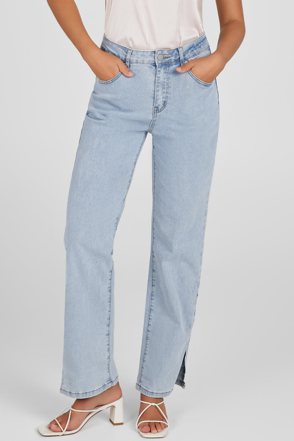 Sky Blue High Rise Slit Anklet Flare Jeans