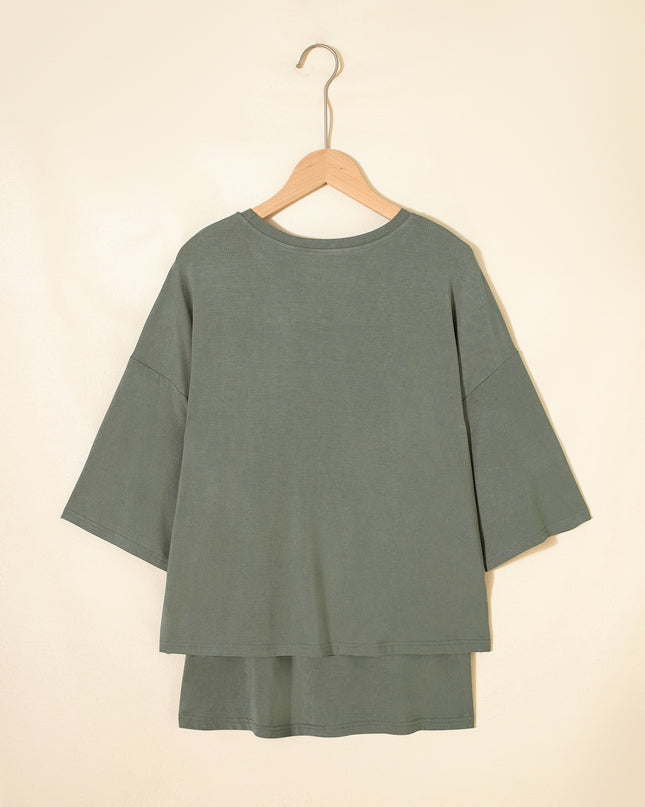 Laurel Green Solid Color Oversize Tee Tie Wrap Mini Skort 2pcs Set