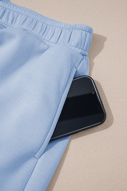 Light Pink Puff Sleeve Pearl Embellished Scallop Trim Top 2 Piece Skort Set