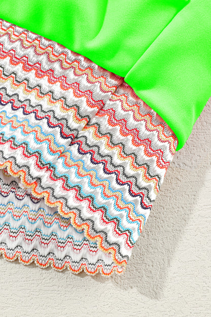 Peach Blossom Striped Patchwork Spaghetti Strap High Waist Bikini Swimsuit