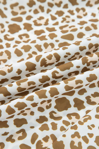 Brown Leopard Drawstring Elastic Waistband Loose Pants