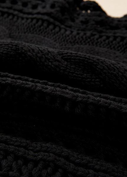 Smoke Gray Hollow-out Cable Knit Cropped Sweater