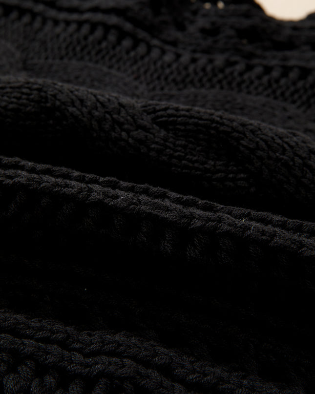 Smoke Gray Hollow-out Cable Knit Cropped Sweater