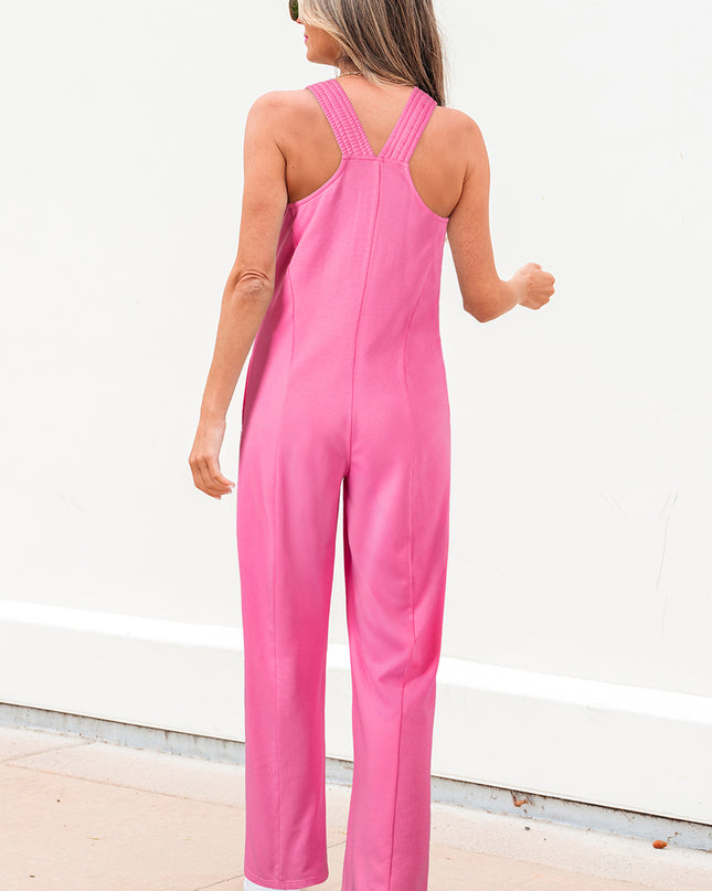 Bonbon Raw Seam Patchwork Wide Leg Loose Jumpsuit