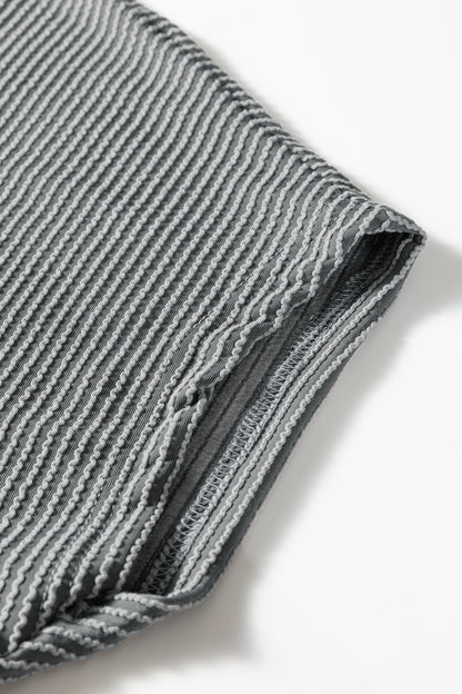 Dark Grey Twisted Ribbed High Neck Loose Tee Elastic High Waist Loose Pant Set