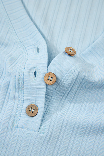 Gossamer Pink Ribbed Button V Neck Tank Top and Shorts Set