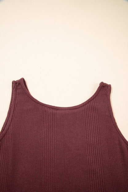 Beau Blue Solid Color Ribbed Ruffle Tank Top and Pants Set