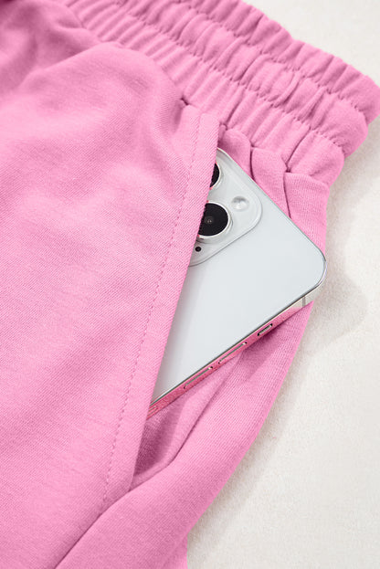 Meadow Mist Green Solid Loose V Neck Half Sleeve Tee and Shorts Set