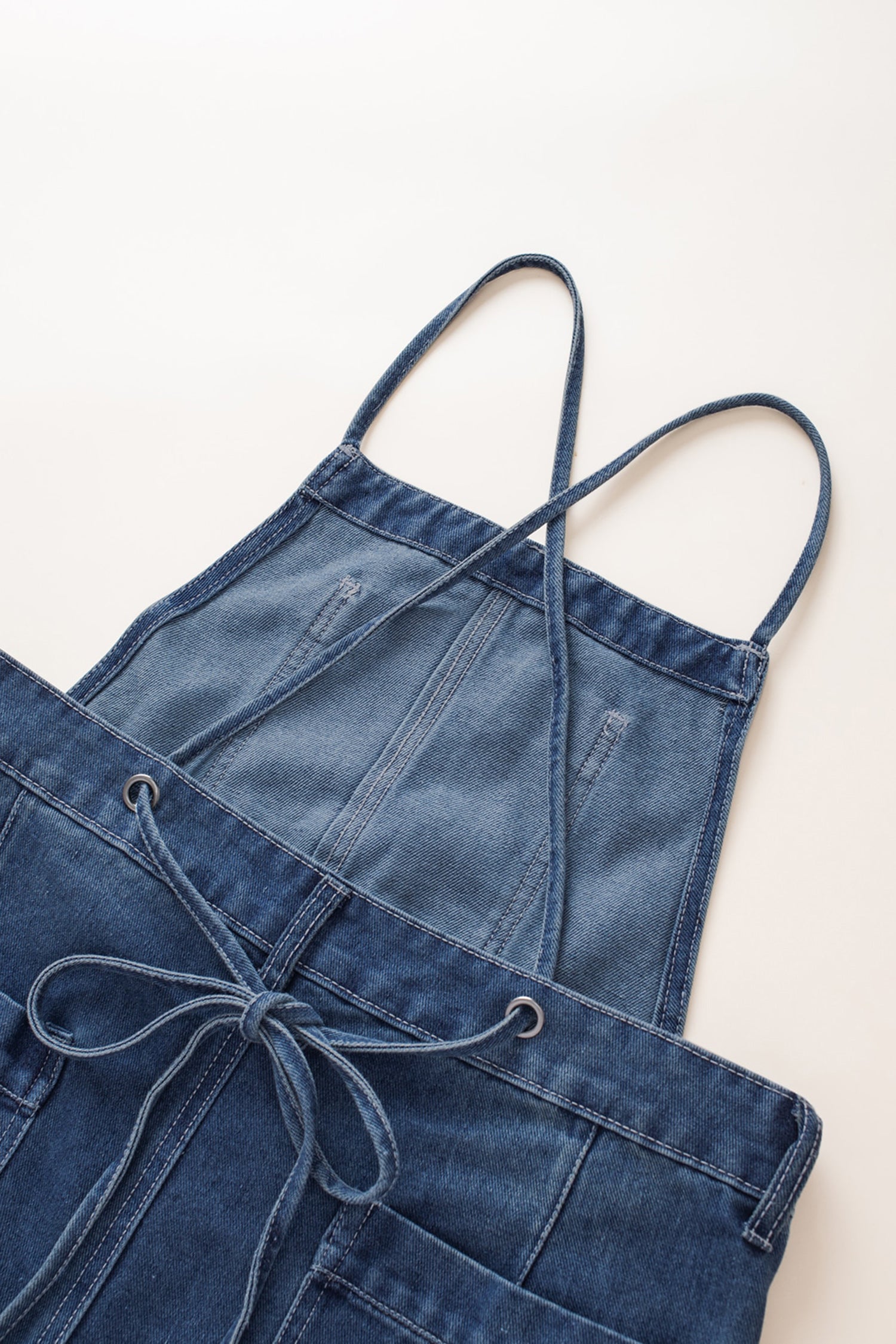 Dark Blue Crossed Tie Straps Bib Pocket Loose Denim Overalls