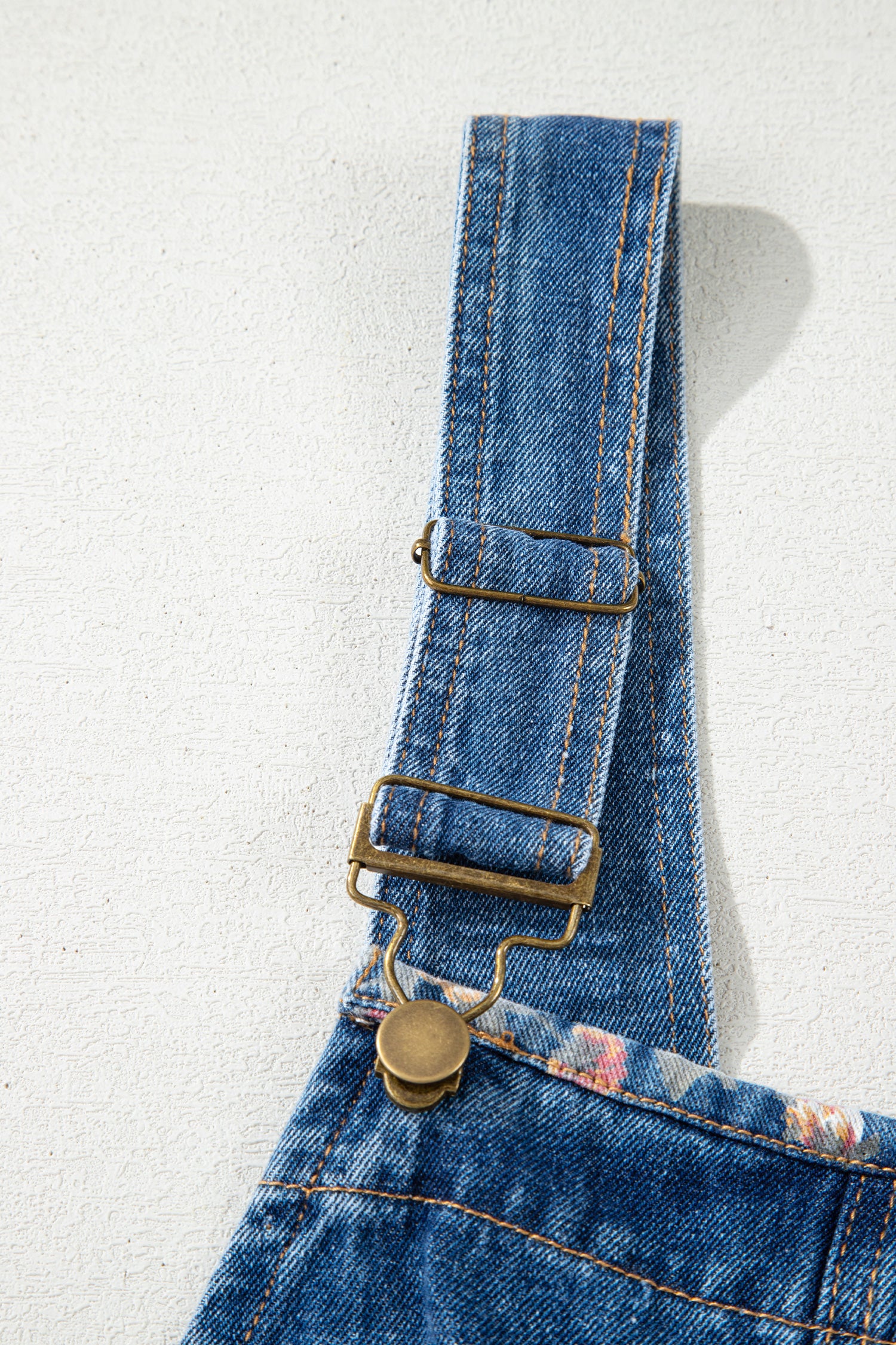 Peacock Blue Floral Patchwork Bib Denim Wide Leg Overalls