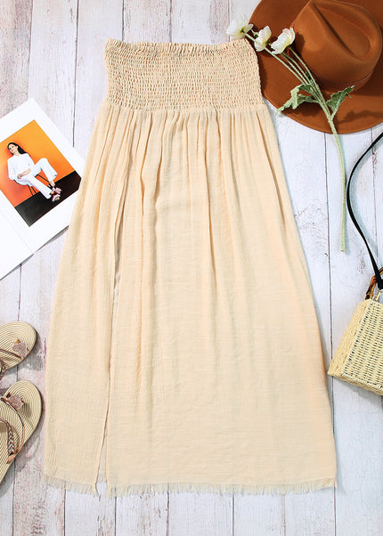 Beige Shirred High Waist Split Long Beach Skirt