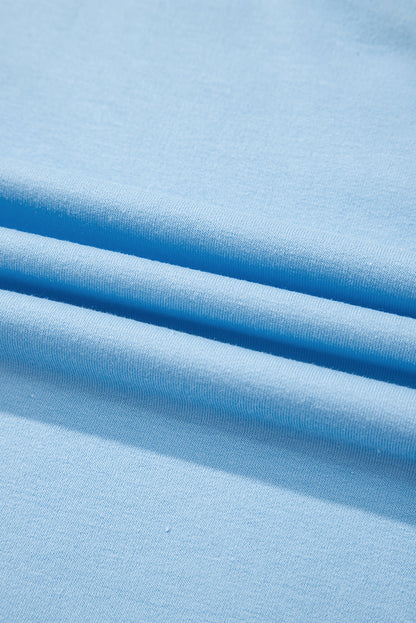 Mint Green V Neck Drop Shoulder Tee and Patchwork Drawstring Shorts Set