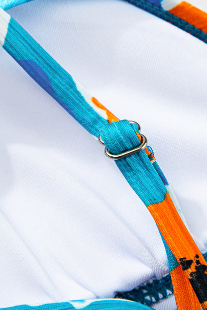 Sky Blue Adjustable Straps Ribbed Knit One Piece Swimsuit