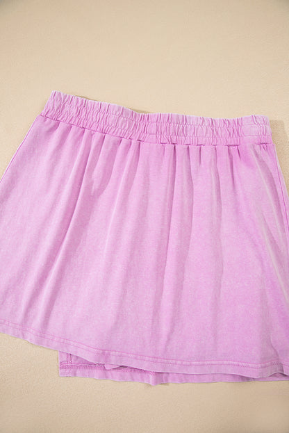 Myosotis 2 Pieces Mineral Wash Cotton Tank Top Lined Split Skirt Set