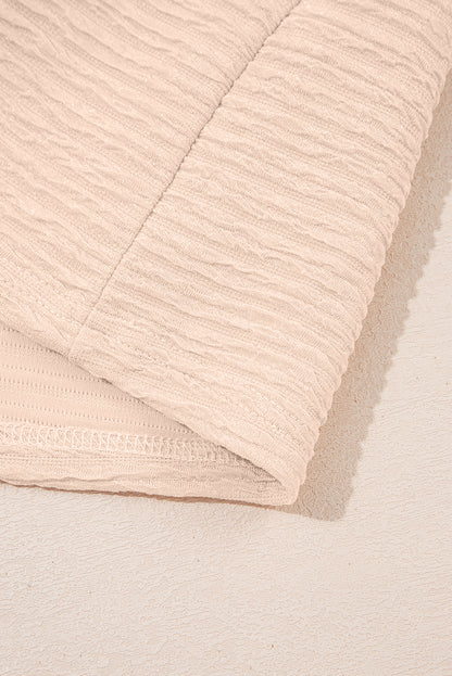 Pink Textured V Neck T Shirt and Shorts Set