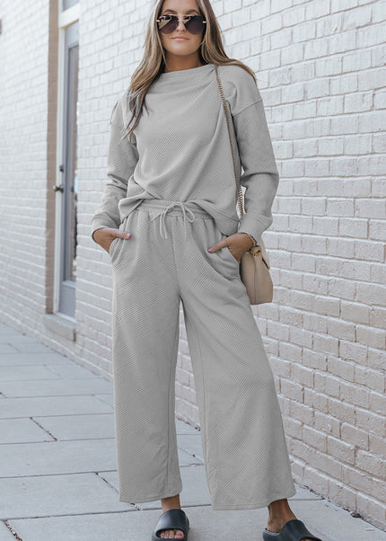 Navy Blue Ultra Loose Textured 2pcs Slouchy Outfit Set