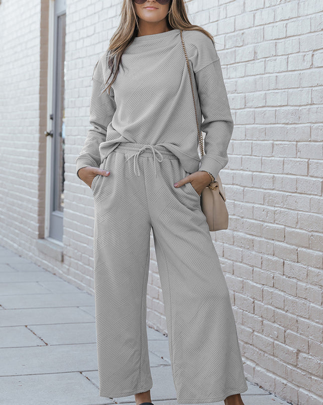 Navy Blue Ultra Loose Textured 2pcs Slouchy Outfit Set