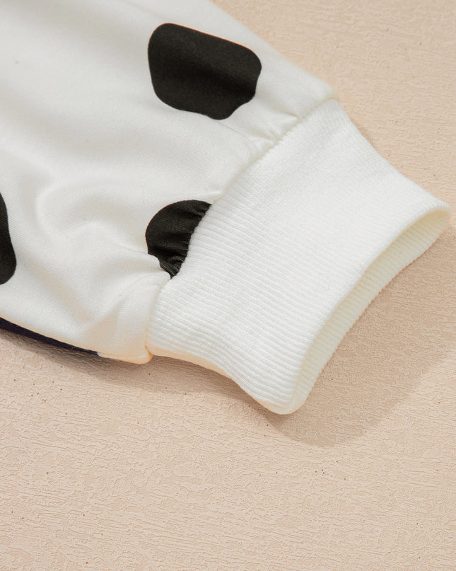 White Polka Dot Printed Long Sleeve Flared Mini Dress