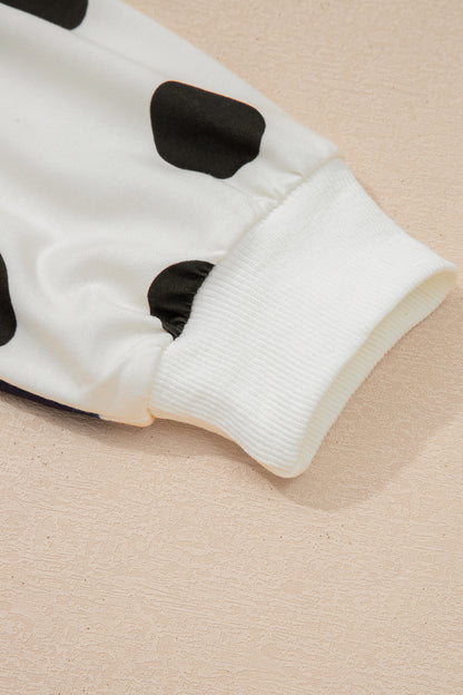 White Polka Dot Printed Long Sleeve Flared Mini Dress