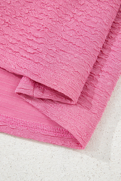 Pink Textured V Neck T Shirt and Shorts Set