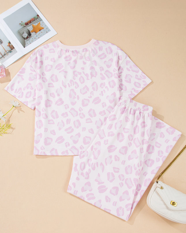 Pink Leopard Two Piece Top and Pants Set