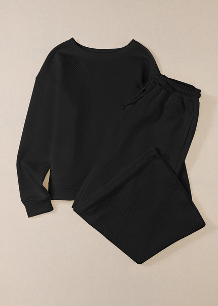 Navy Blue Ultra Loose Textured 2pcs Slouchy Outfit Set
