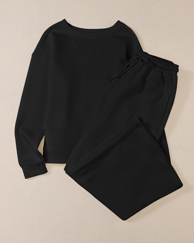 Navy Blue Ultra Loose Textured 2pcs Slouchy Outfit Set