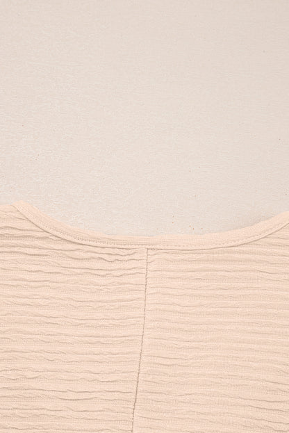 Pink Textured V Neck T Shirt and Shorts Set