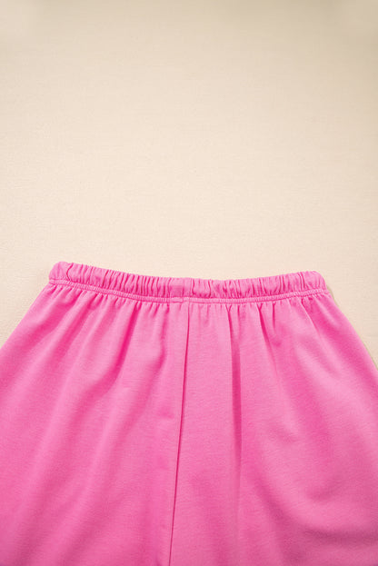 Mint Green V Neck Drop Shoulder Tee and Patchwork Drawstring Shorts Set