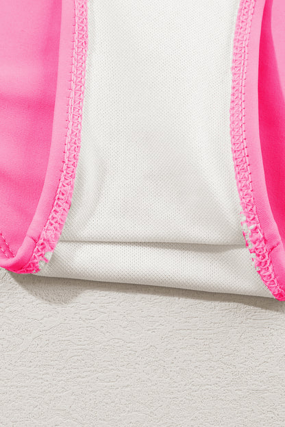 Peach Blossom Striped Patchwork Spaghetti Strap High Waist Bikini Swimsuit