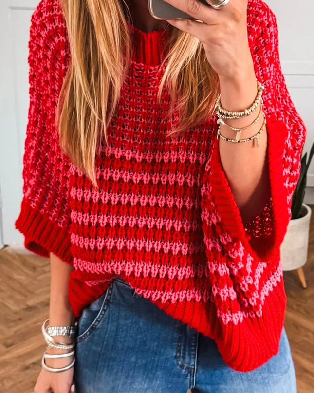 Red 3/4 Draped Sleeve Slouchy Sweater