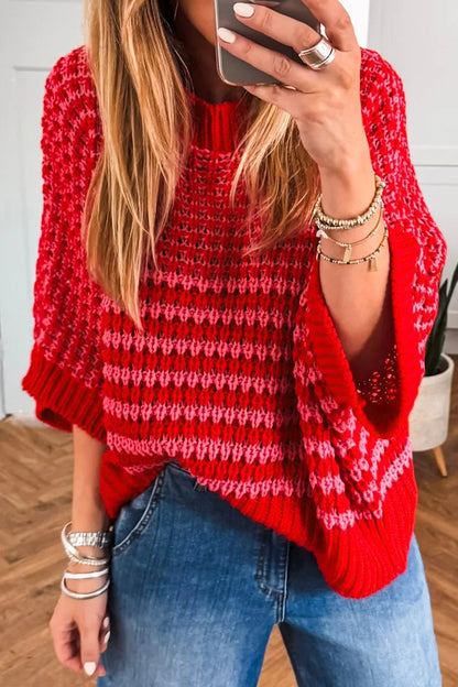 Red 3/4 Draped Sleeve Slouchy Sweater