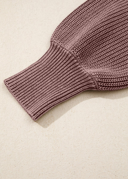 Dark Brown Washed Knit Button Polo Collar Loose Sweater