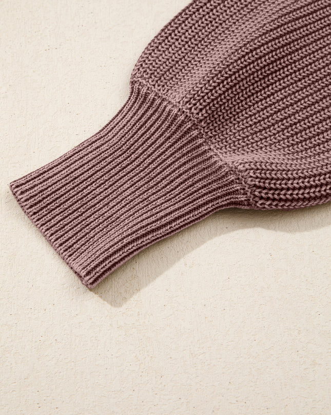 Dark Brown Washed Knit Button Polo Collar Loose Sweater