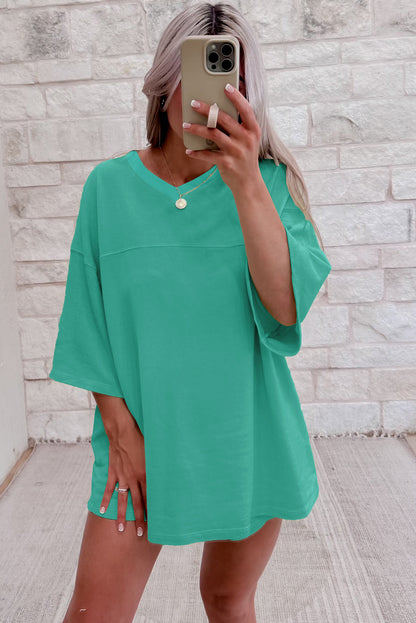 Meadow Mist Green Solid Loose V Neck Half Sleeve Tee and Shorts Set