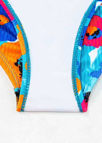 Sky Blue Adjustable Straps Ribbed Knit One Piece Swimsuit