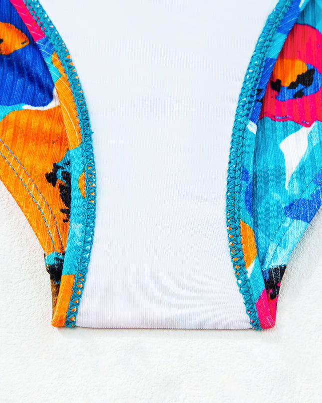 Sky Blue Adjustable Straps Ribbed Knit One Piece Swimsuit
