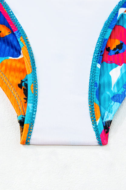 Sky Blue Adjustable Straps Ribbed Knit One Piece Swimsuit