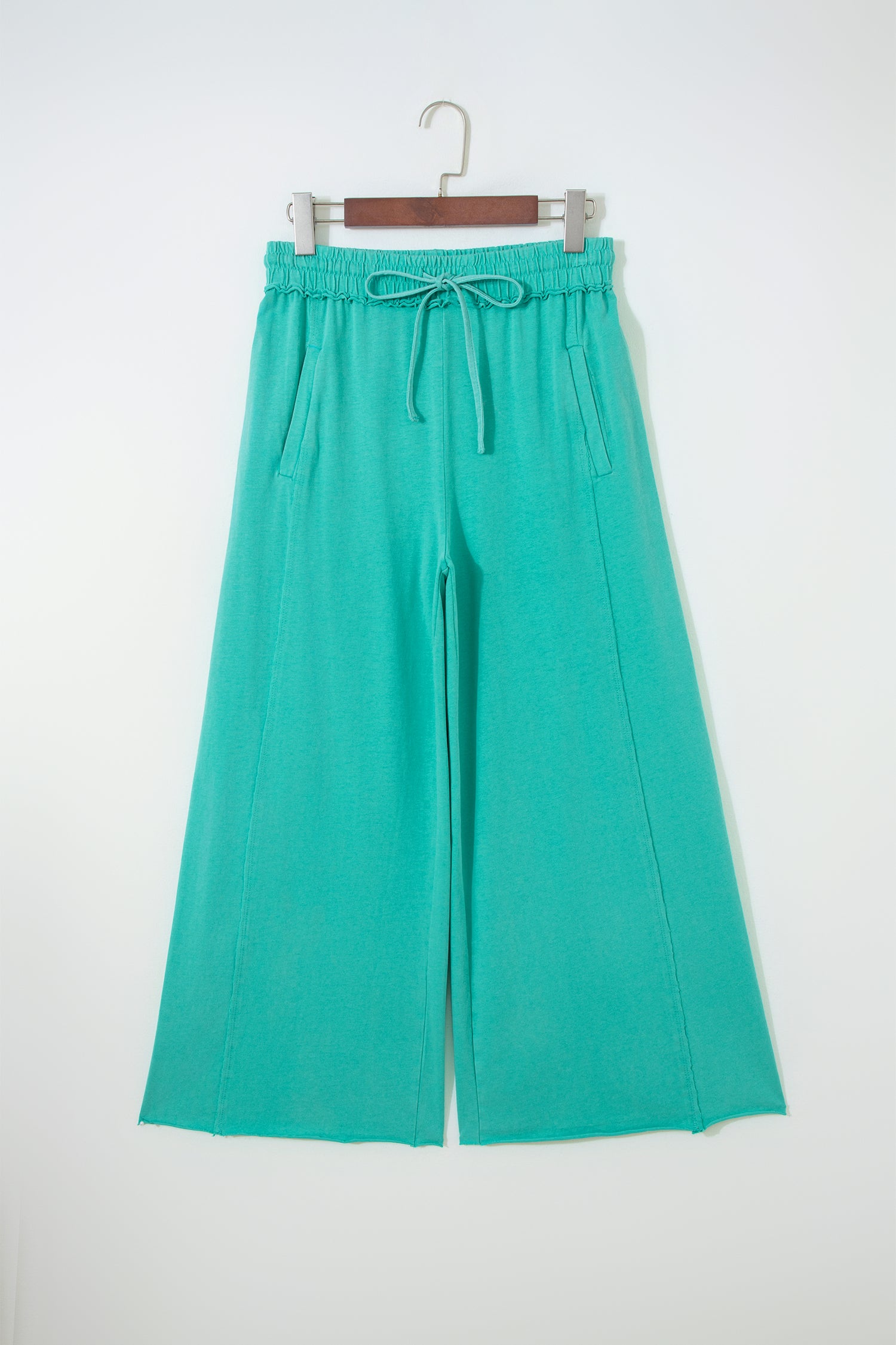 Sea Green Mineral Wash Drawstring Elastic Waist Raw Hem Loose Pants
