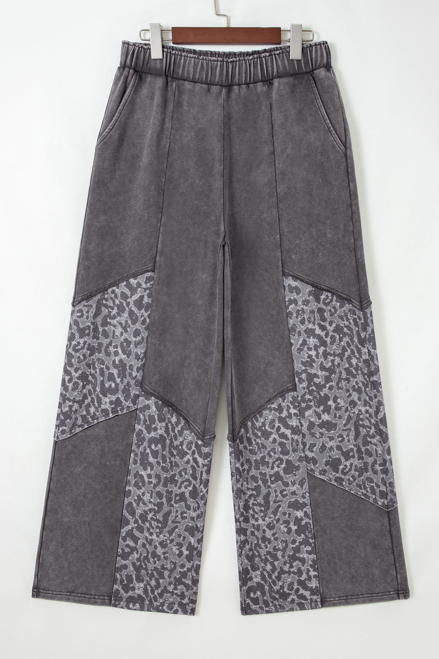 Coffee Mineral Wash Leopard Patchwork Loose Pants