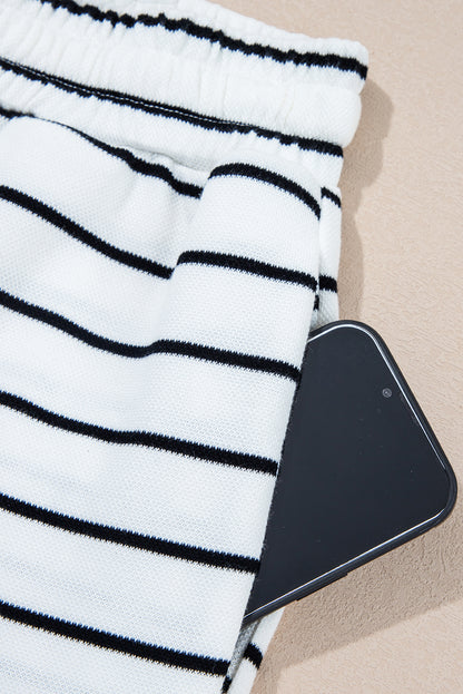 Rose Stripe Casual Wide Leg 2pcs Pants Set